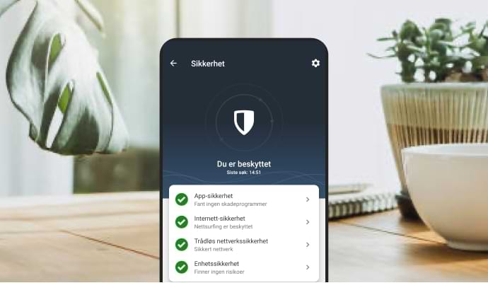 Mobiltelefon som viser Norton Mobile Security-appen